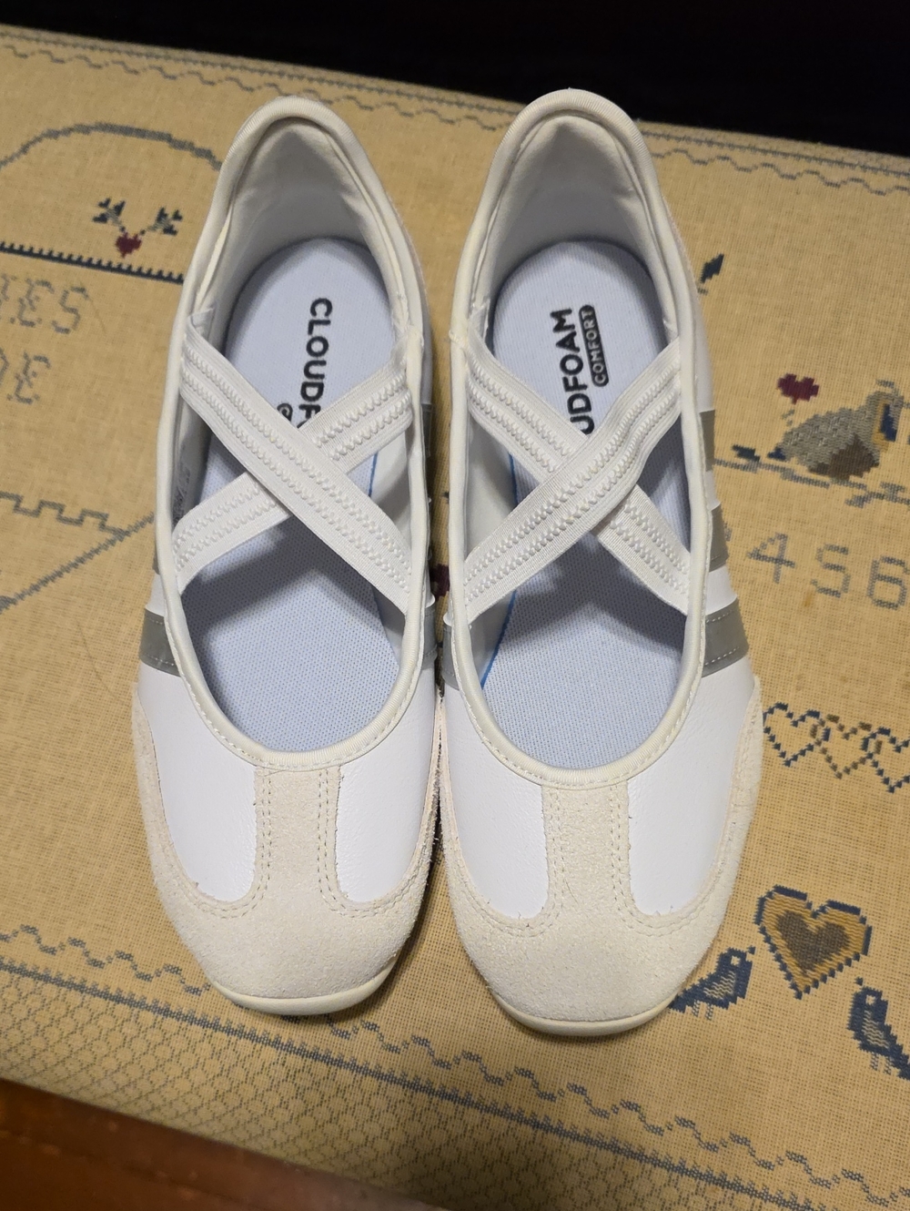 Adidas White And Silver Women's Slip-On Mary Jane Sneakers